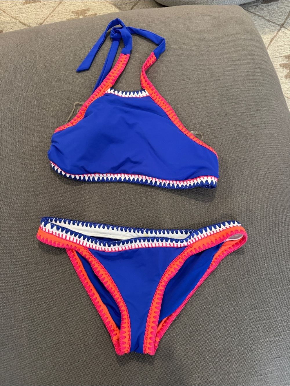 Women's Royal Blue Halter Bikini with Pink Trim